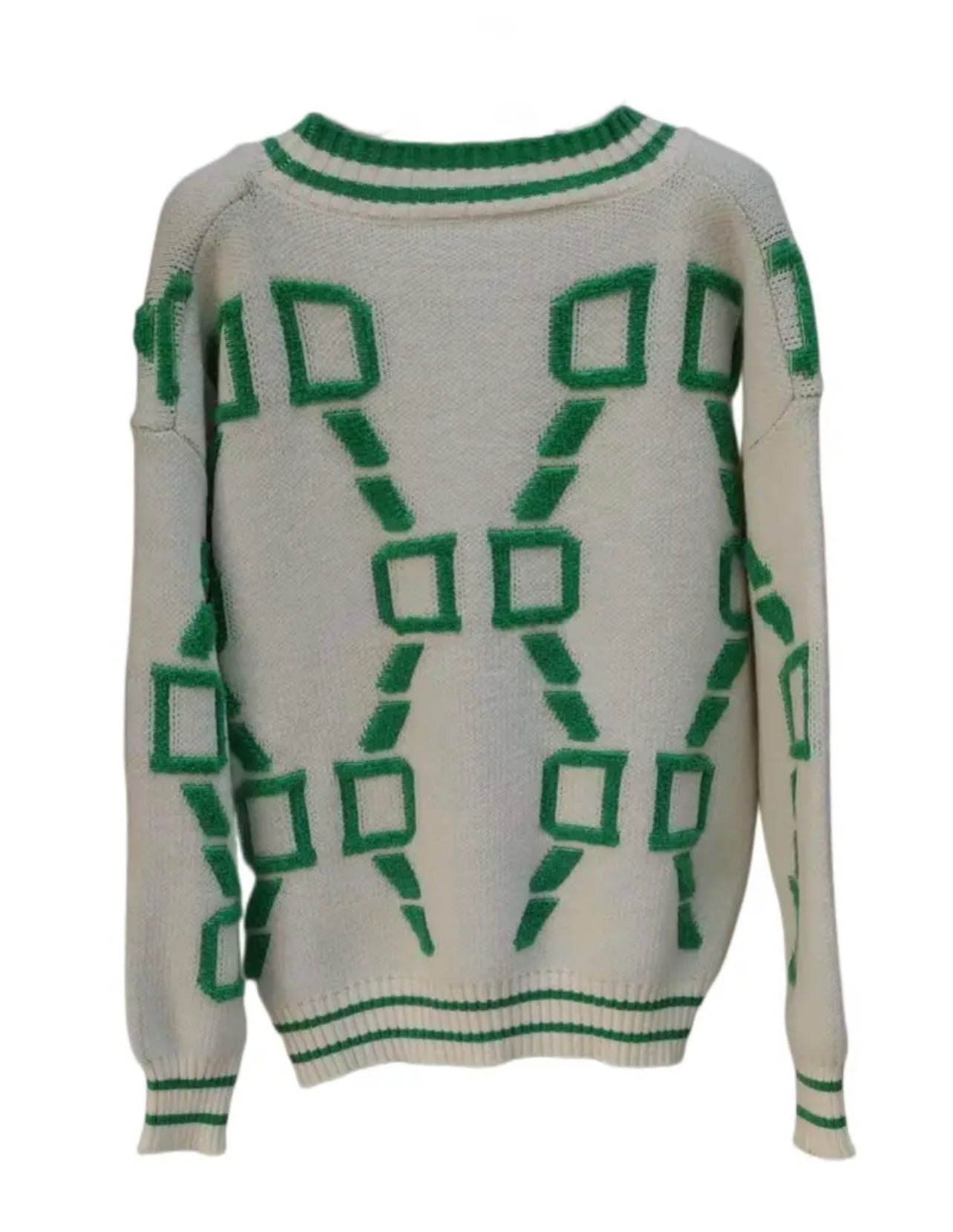 White & Green Button Up Sweater