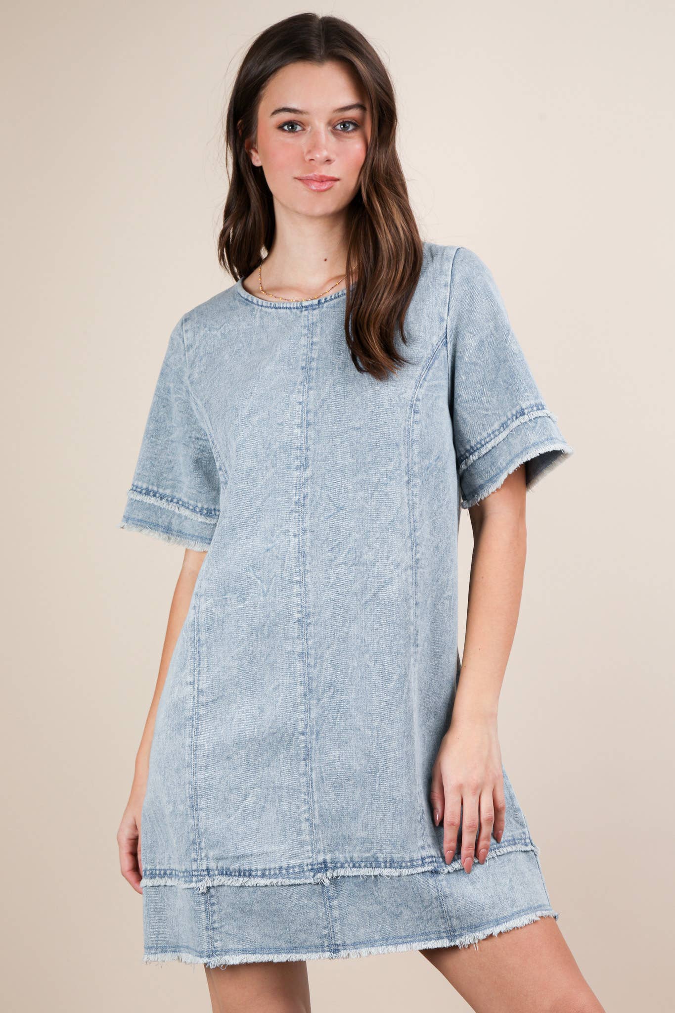 Washed Denim Shift Mini Dress