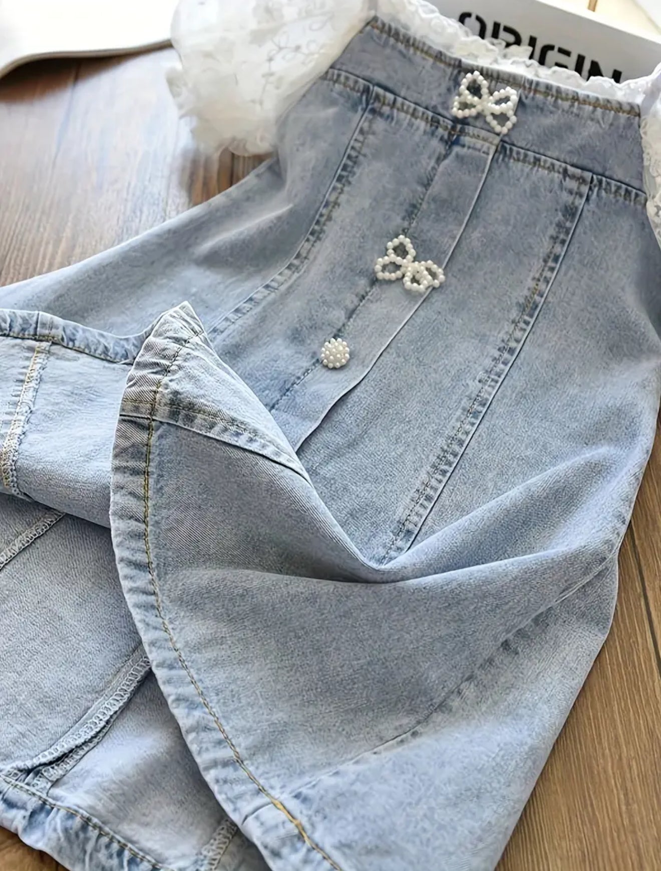 Lacy Bow Little One Denim Dress
