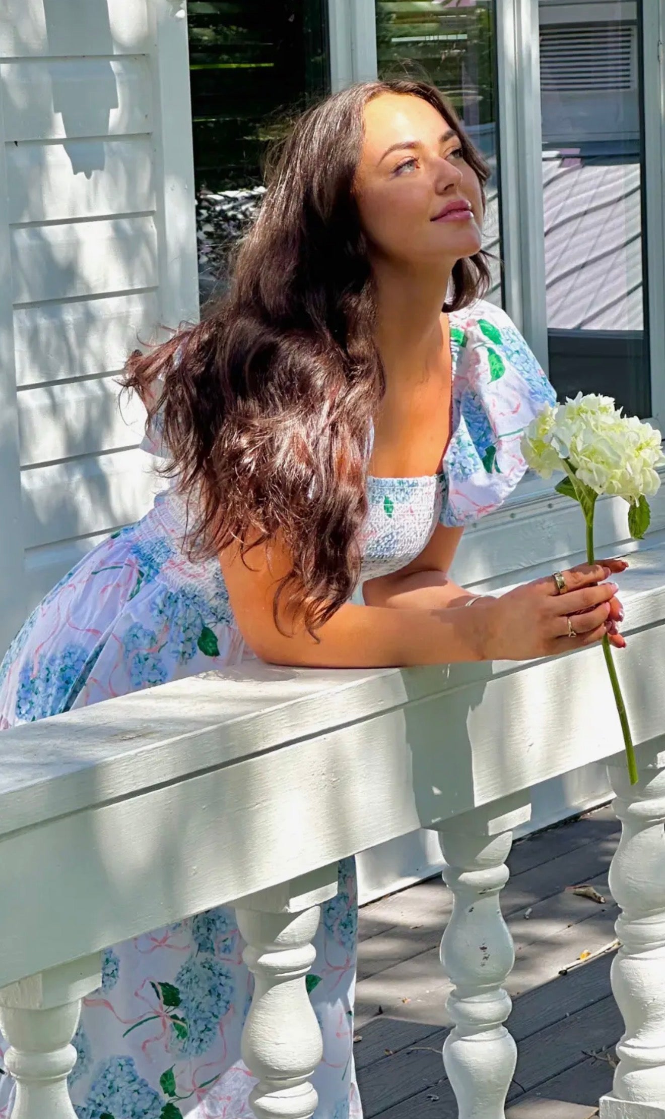 Hydrangea Ribbons Smocked Flutter
Sleeve Dress