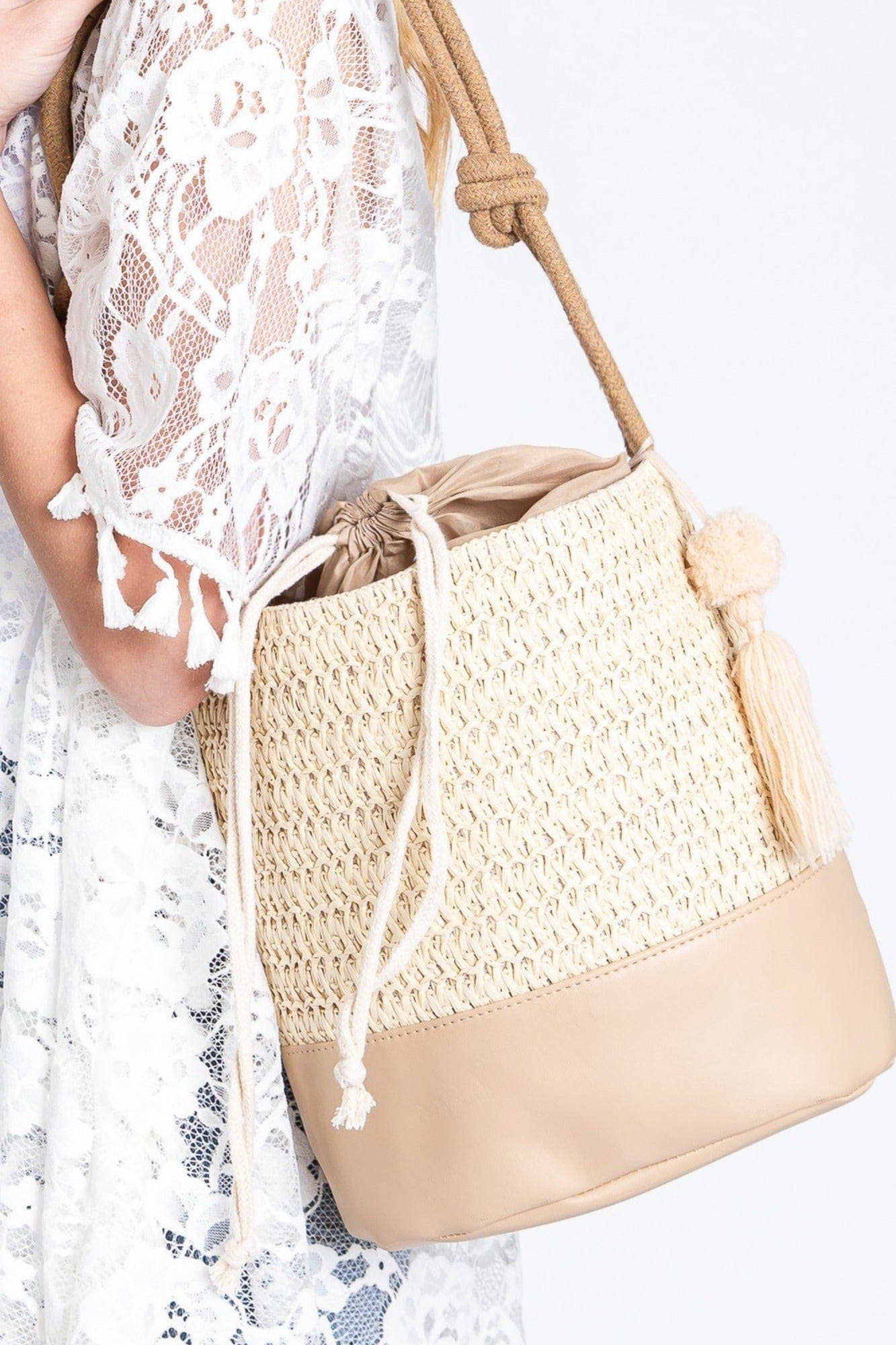 Cora Straw Bucket Bag With Tassel