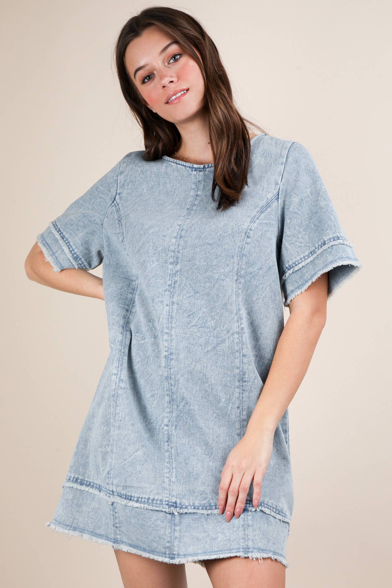 Washed Denim Shift Mini Dress