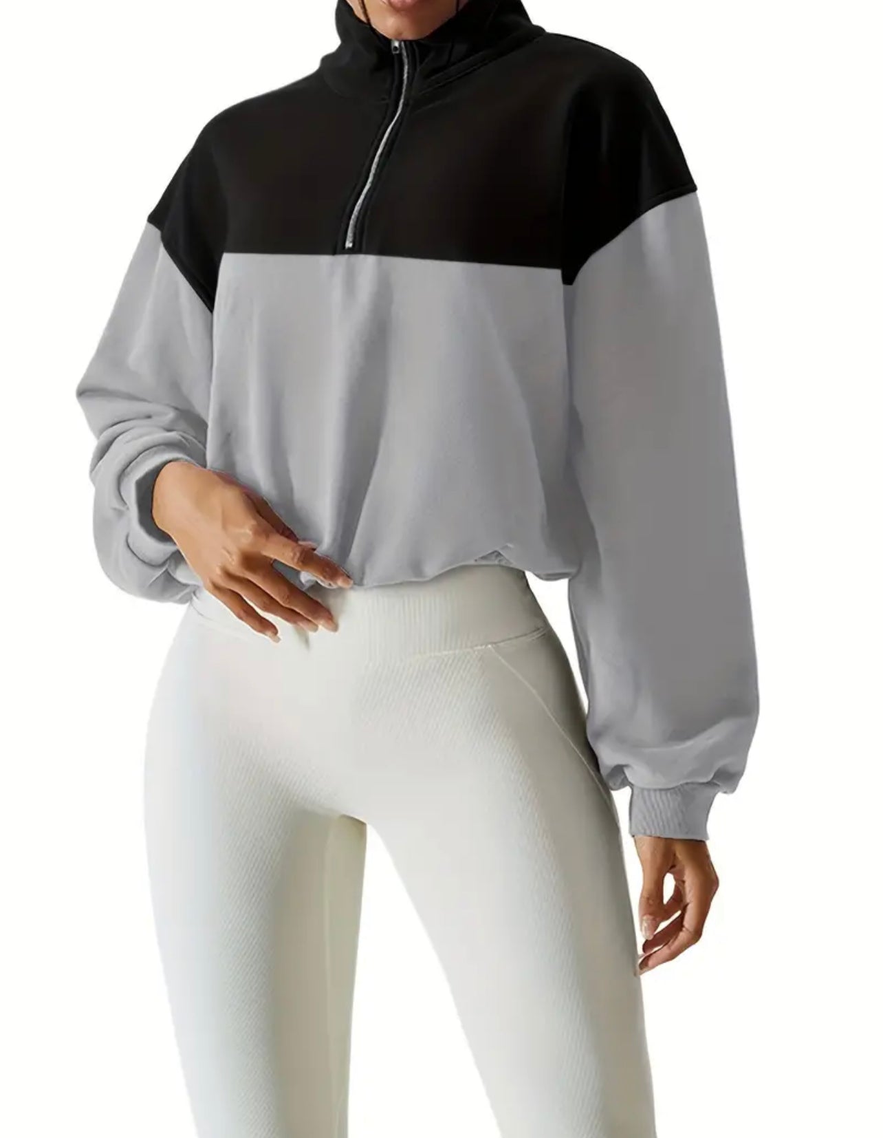 Black & Gray Half Zip Crop Sweatshirt