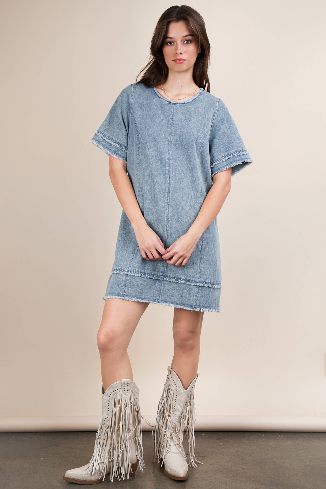 Washed Denim Shift Mini Dress