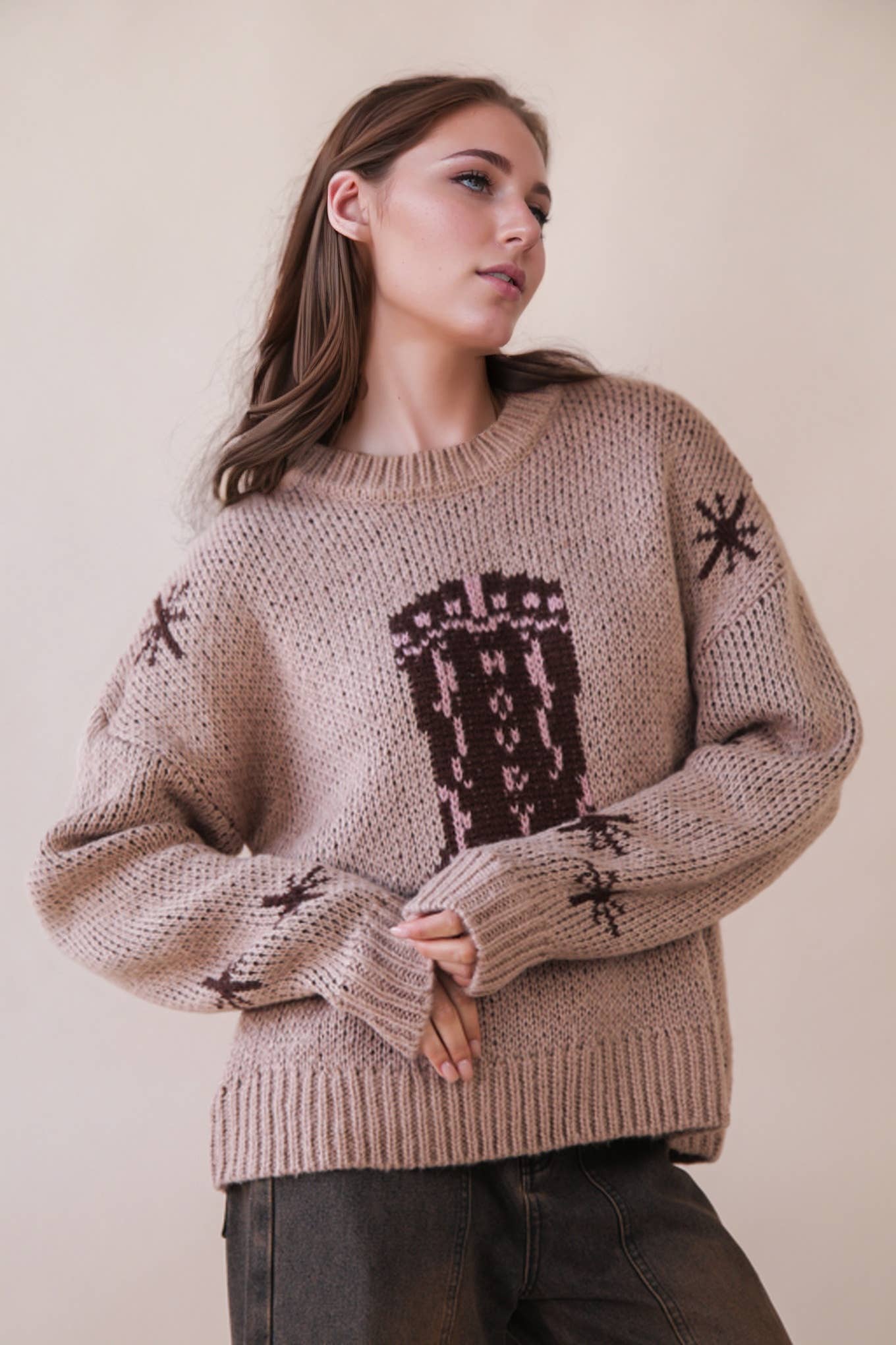 Cowboy Boots Graphic Print Knit Sweater
