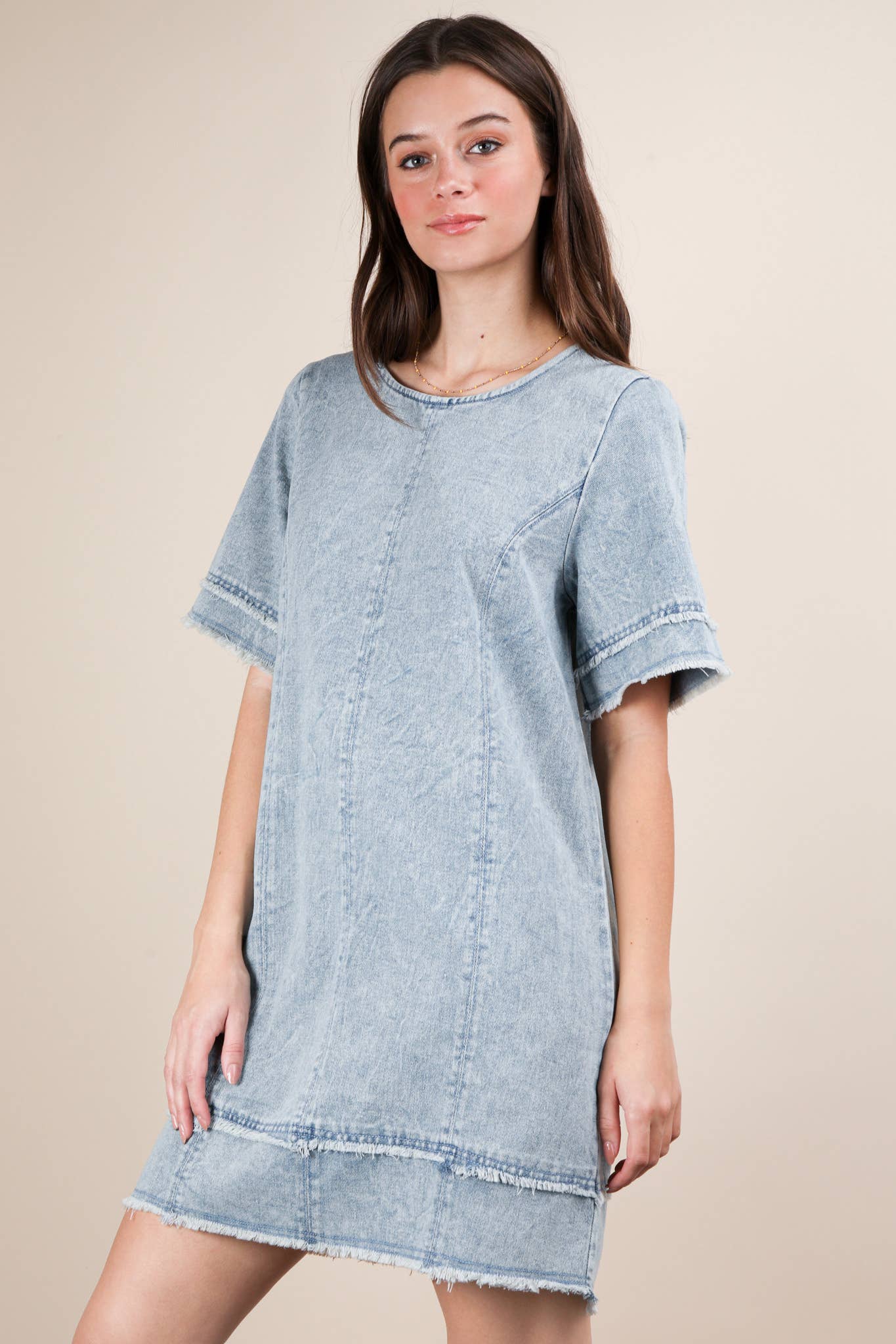 Washed Denim Shift Mini Dress