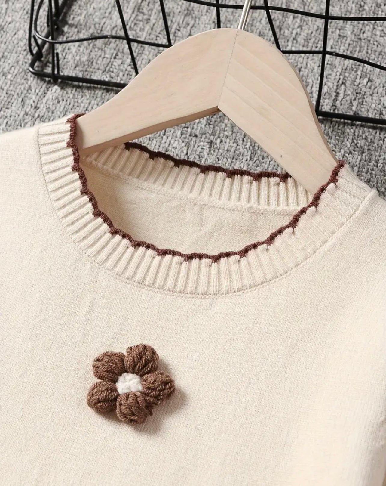 Neutral Floral Embroidered Knit Sweater