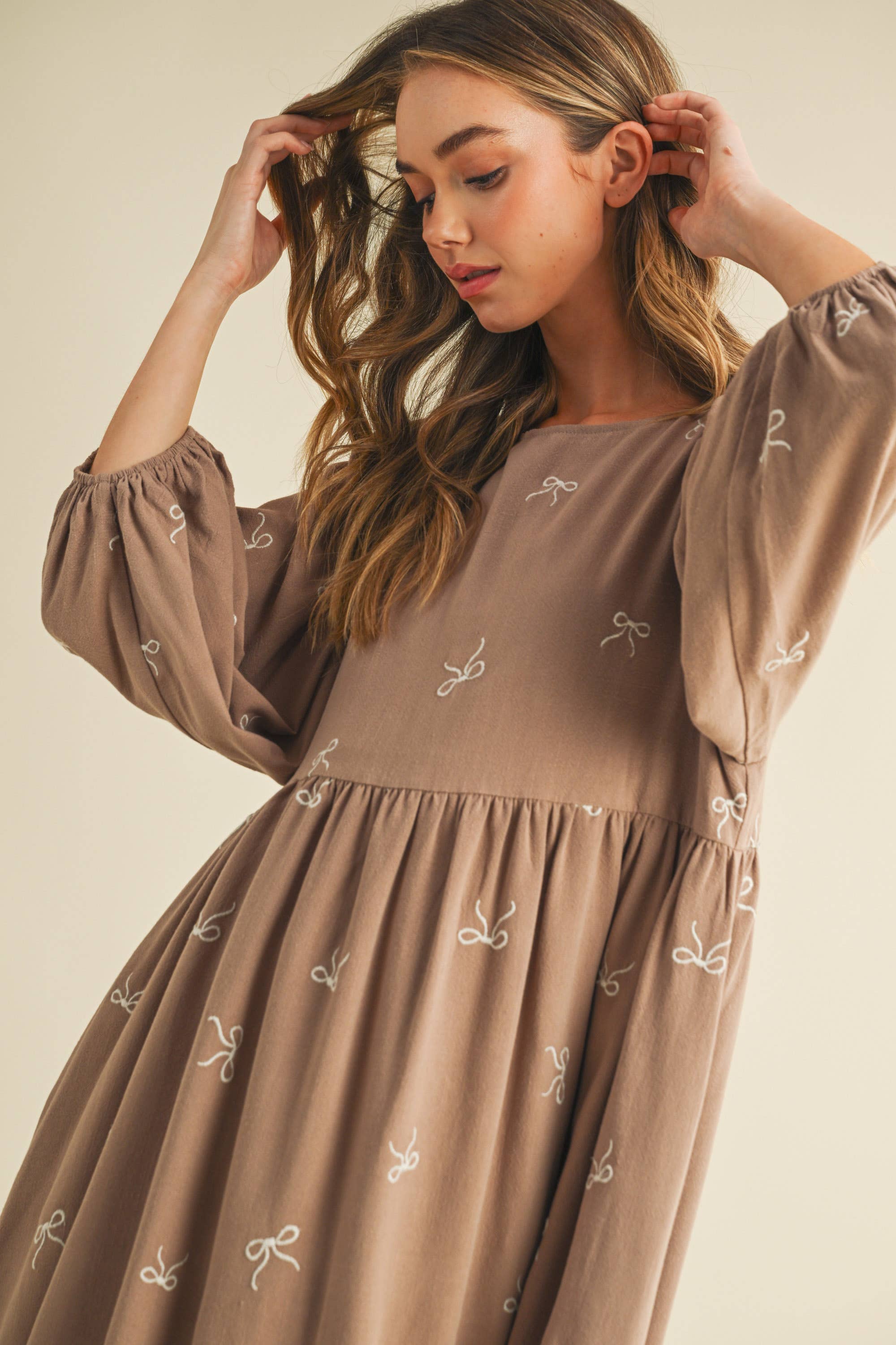 A FLORAL GAUZE PUFF SLEEVES BABYDOLL MINI DRESS