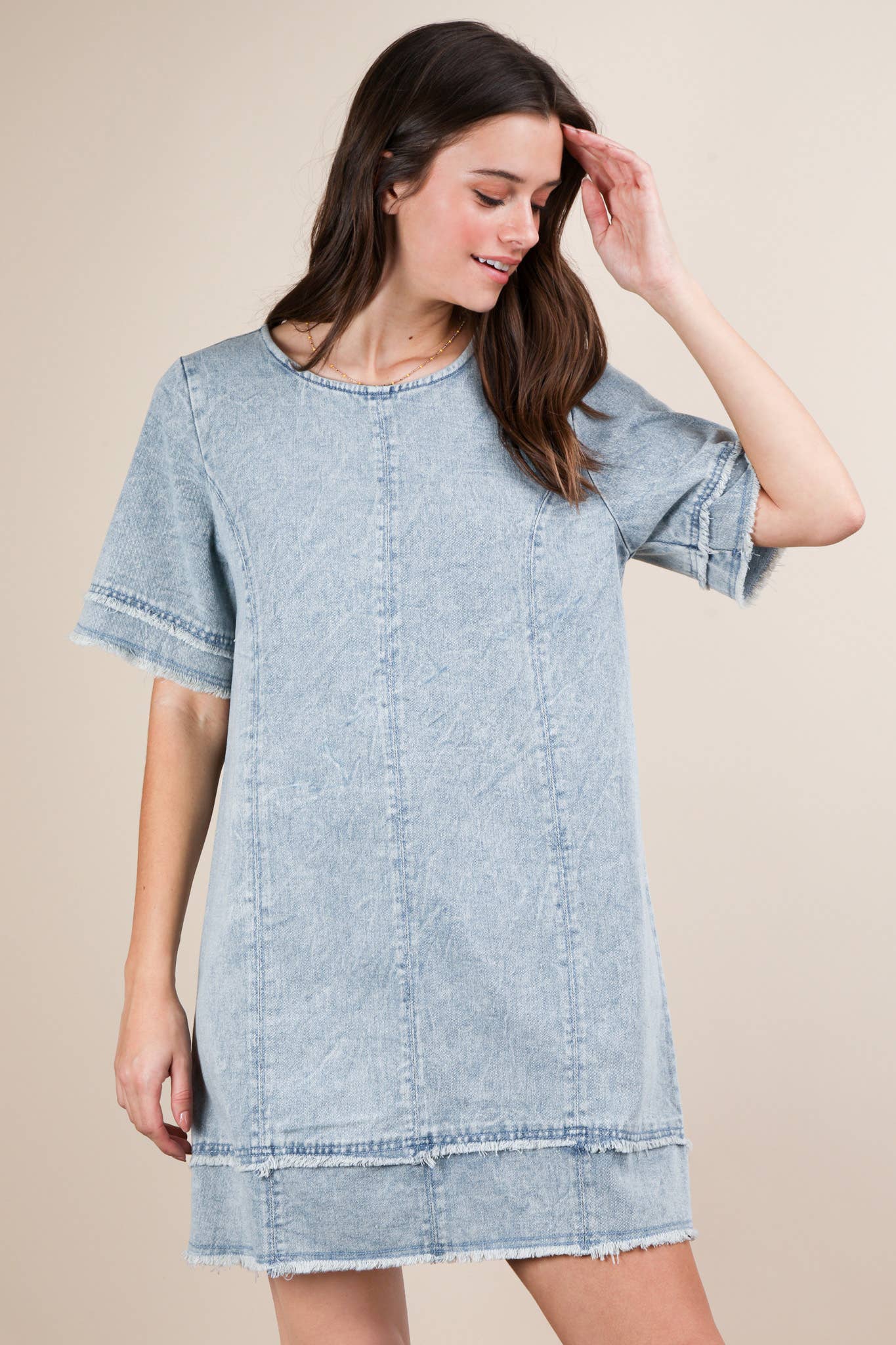 Washed Denim Shift Mini Dress
