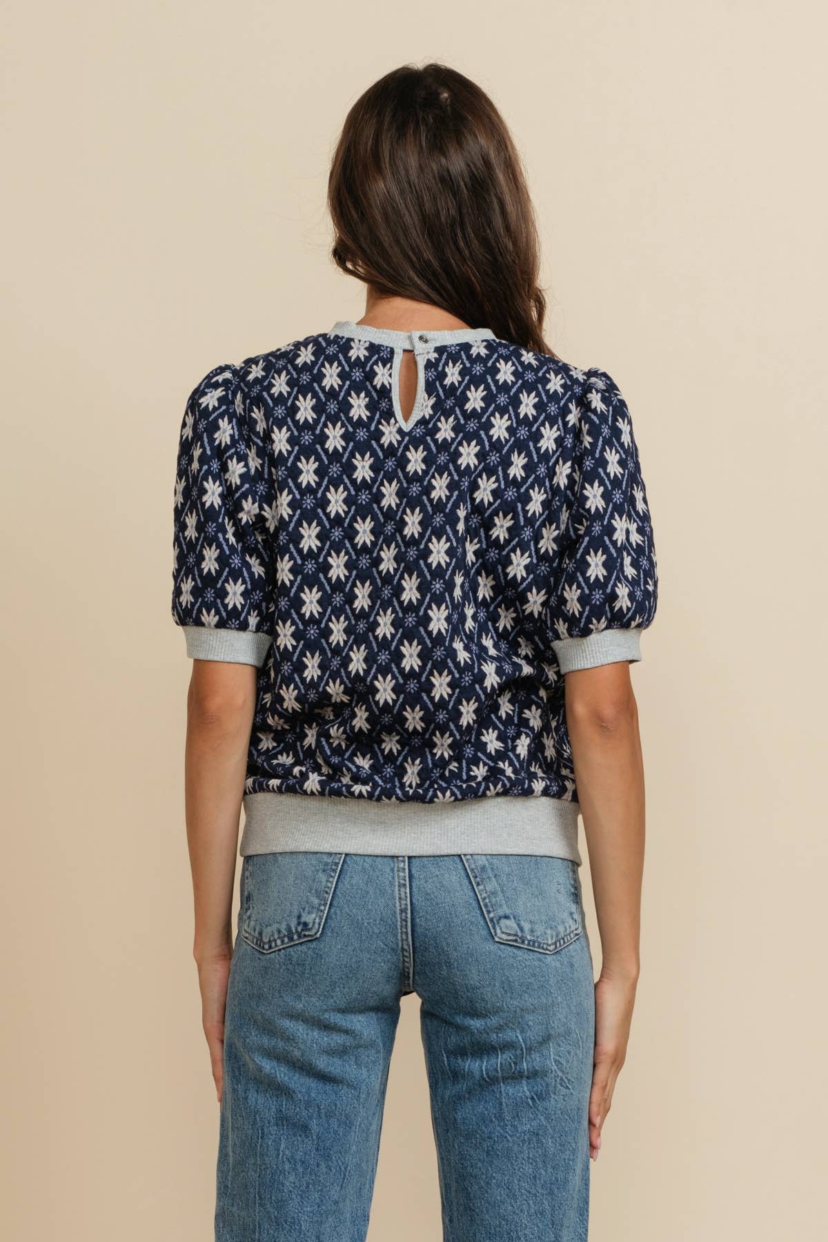 Nordic Star Jacquard Knit Puff Short Sleeve knit Top