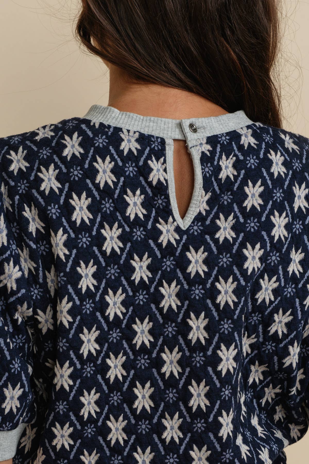 Nordic Star Jacquard Knit Puff Short Sleeve knit Top