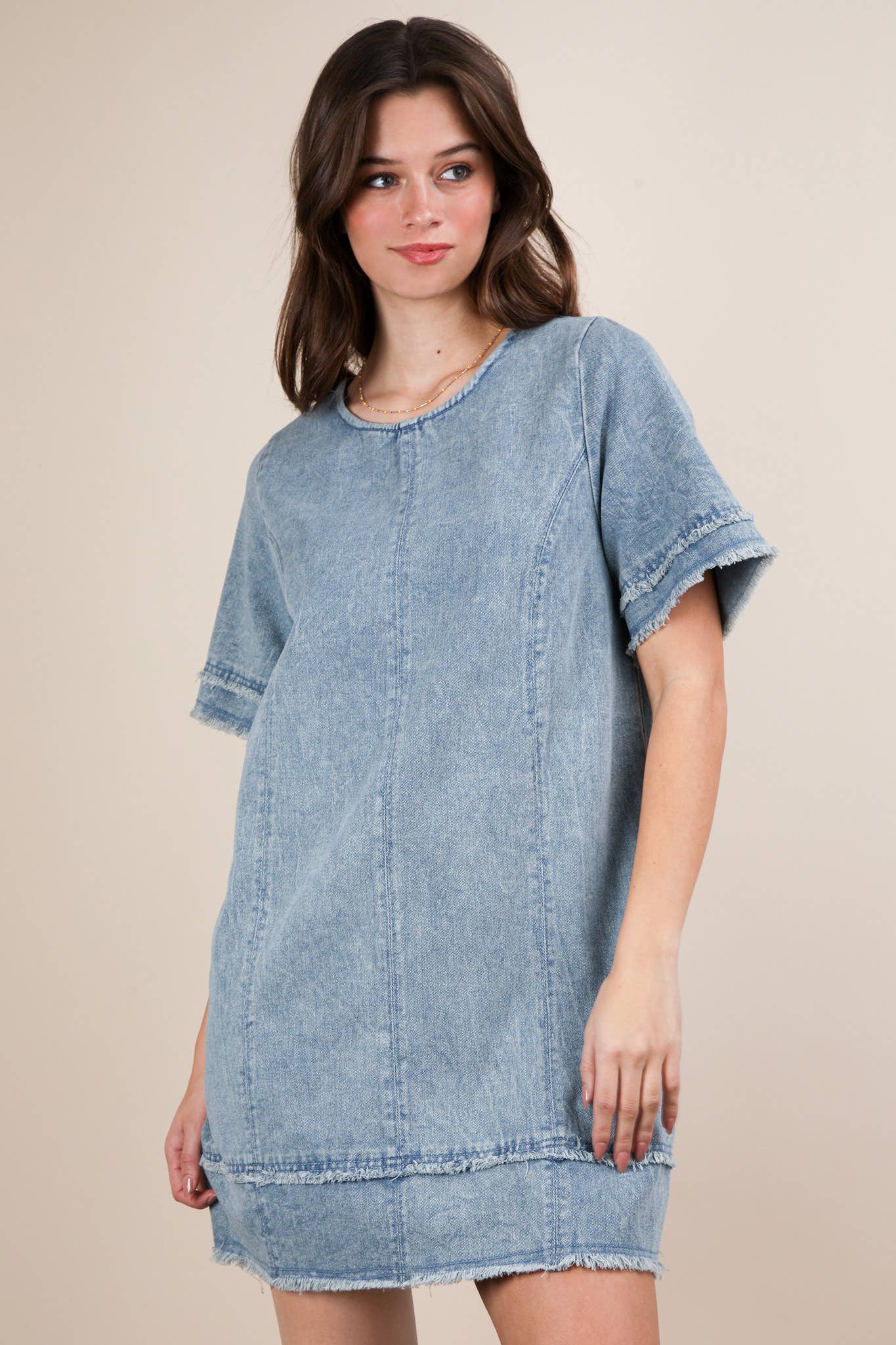 Washed Denim Shift Mini Dress
