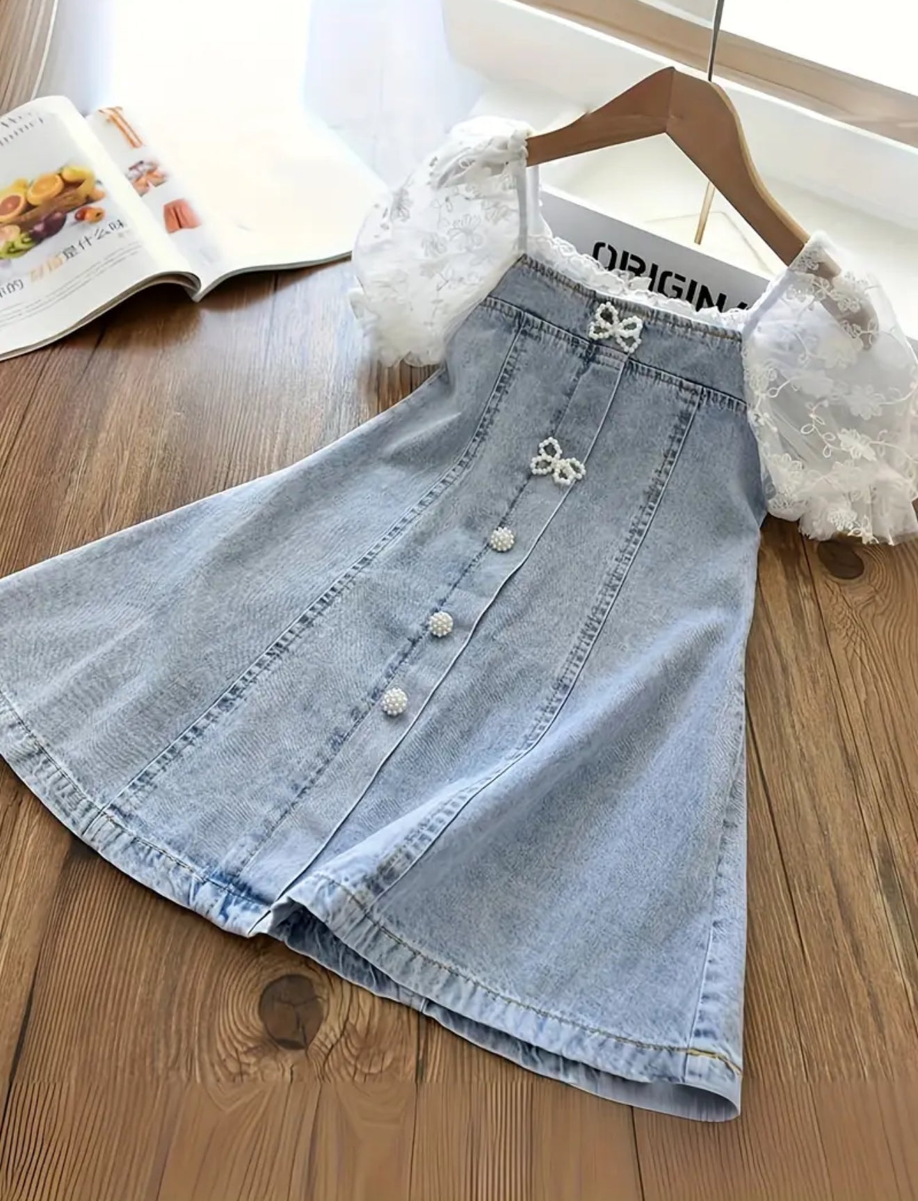 Lacy Bow Little One Denim Dress