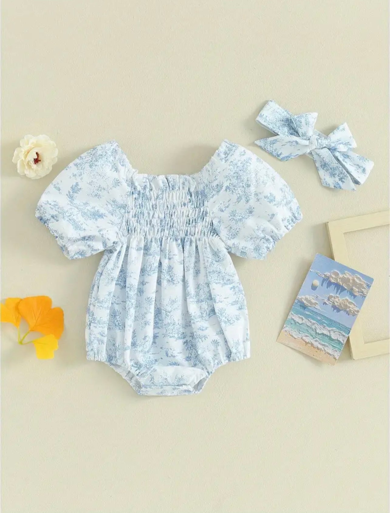 Blue Floral Little One Bubble Romper