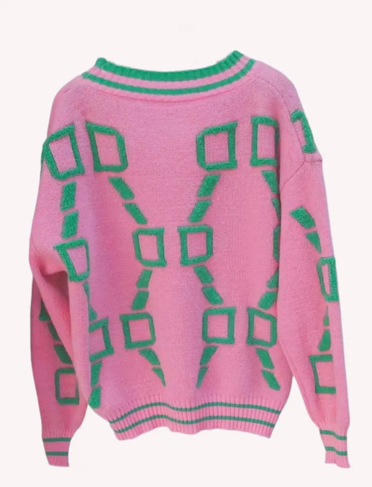 Pink & Green Button Up Sweater