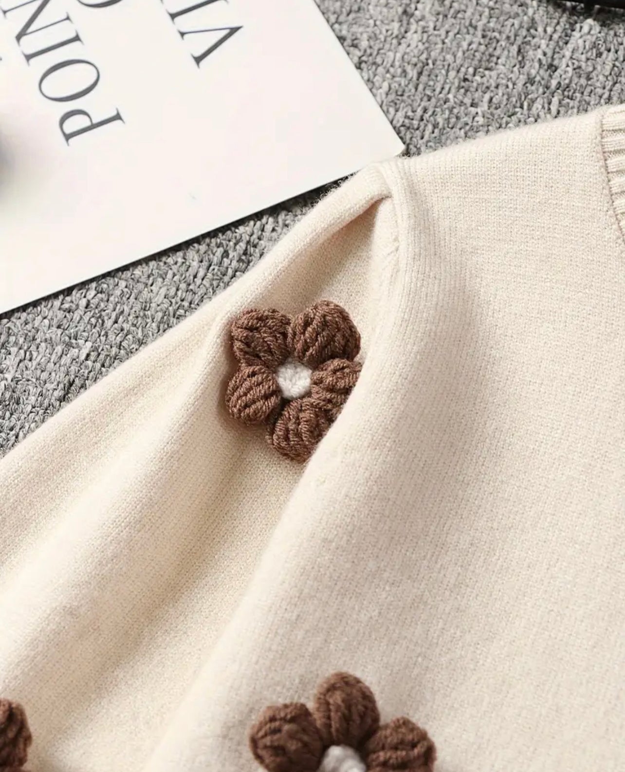 Neutral Floral Embroidered Knit Sweater