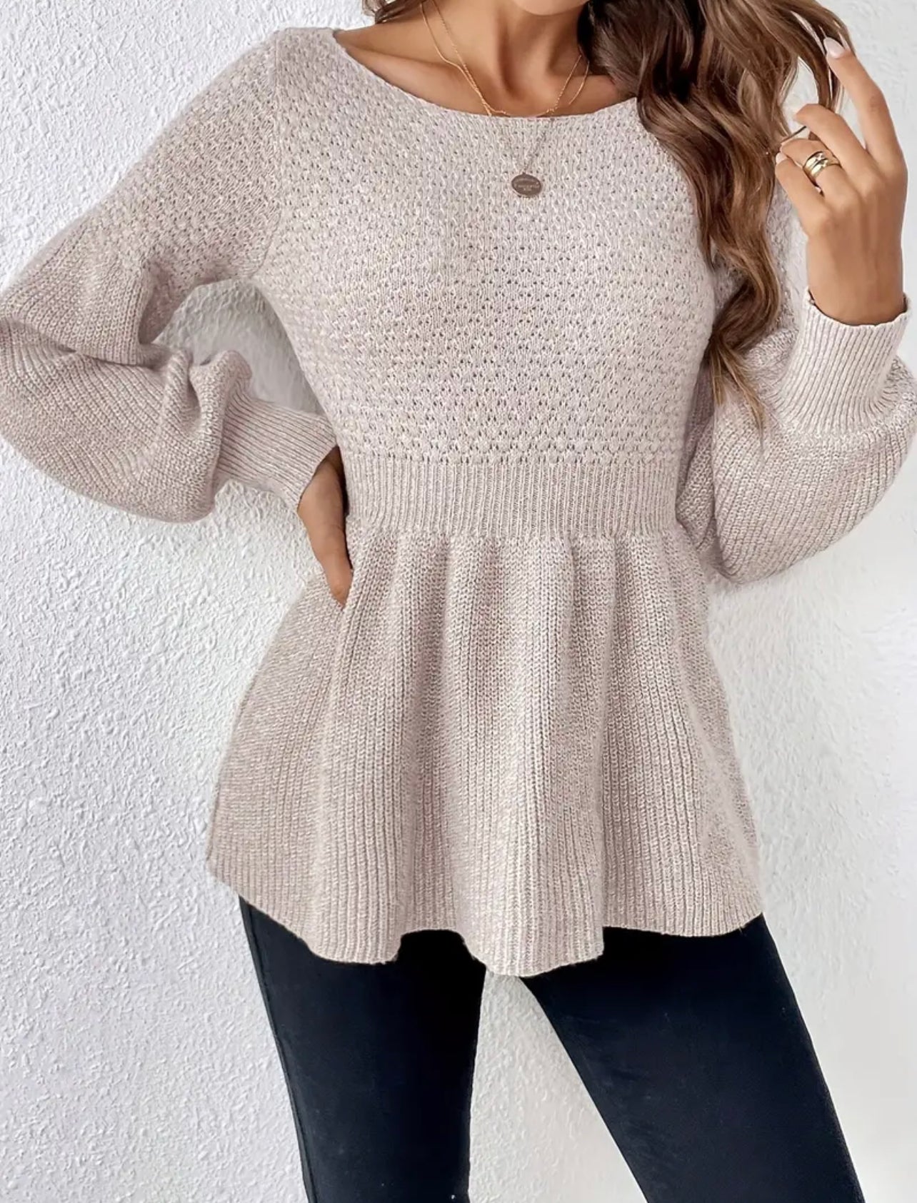 Baby Doll Long Sleeve Sweater Blouse