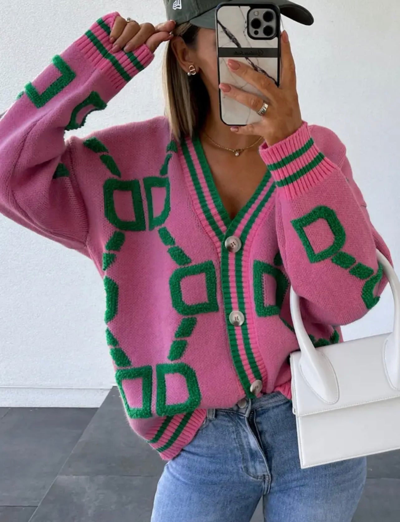 Pink and green cardigan best sale