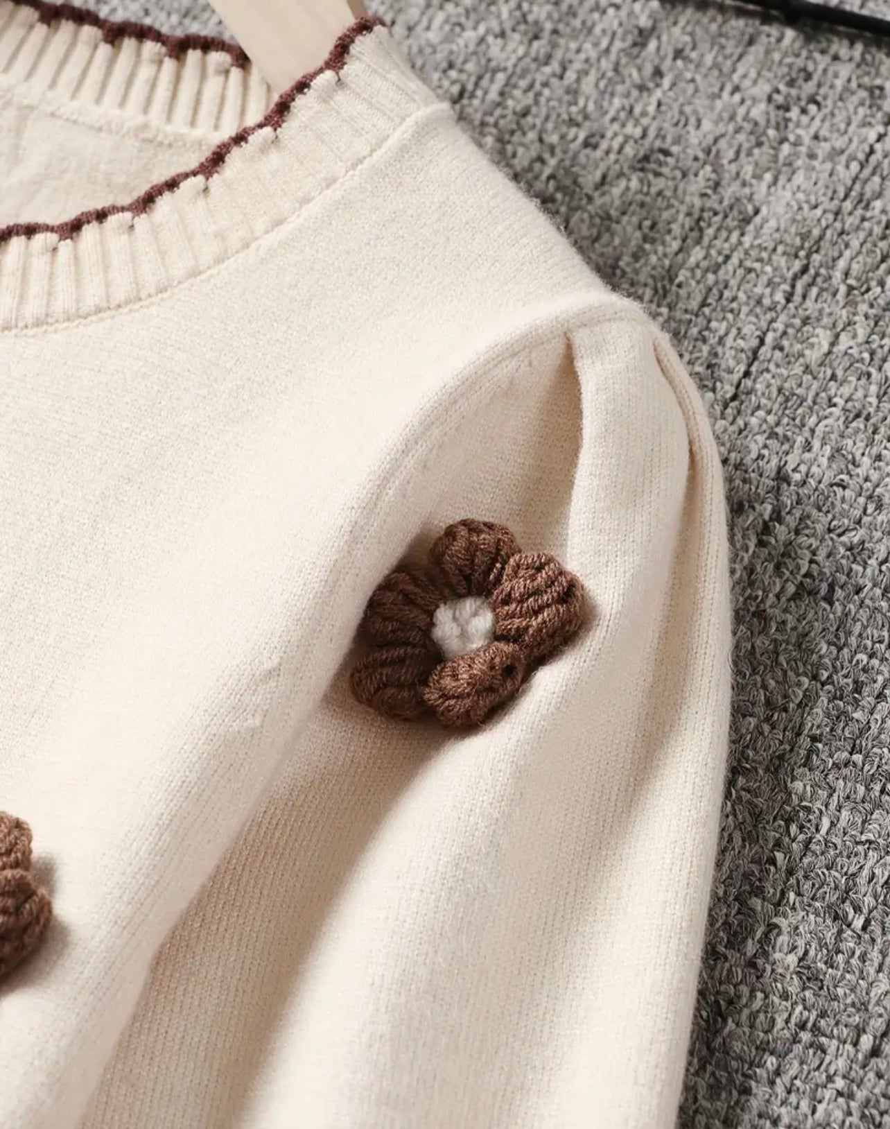 Neutral Floral Embroidered Knit Sweater