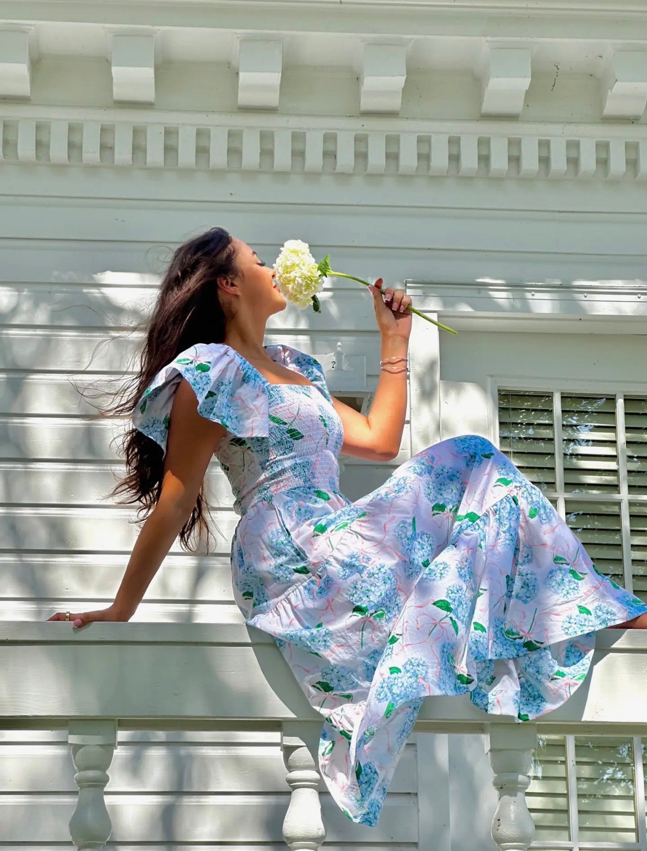 Hydrangea Ribbons Smocked Flutter
Sleeve Dress