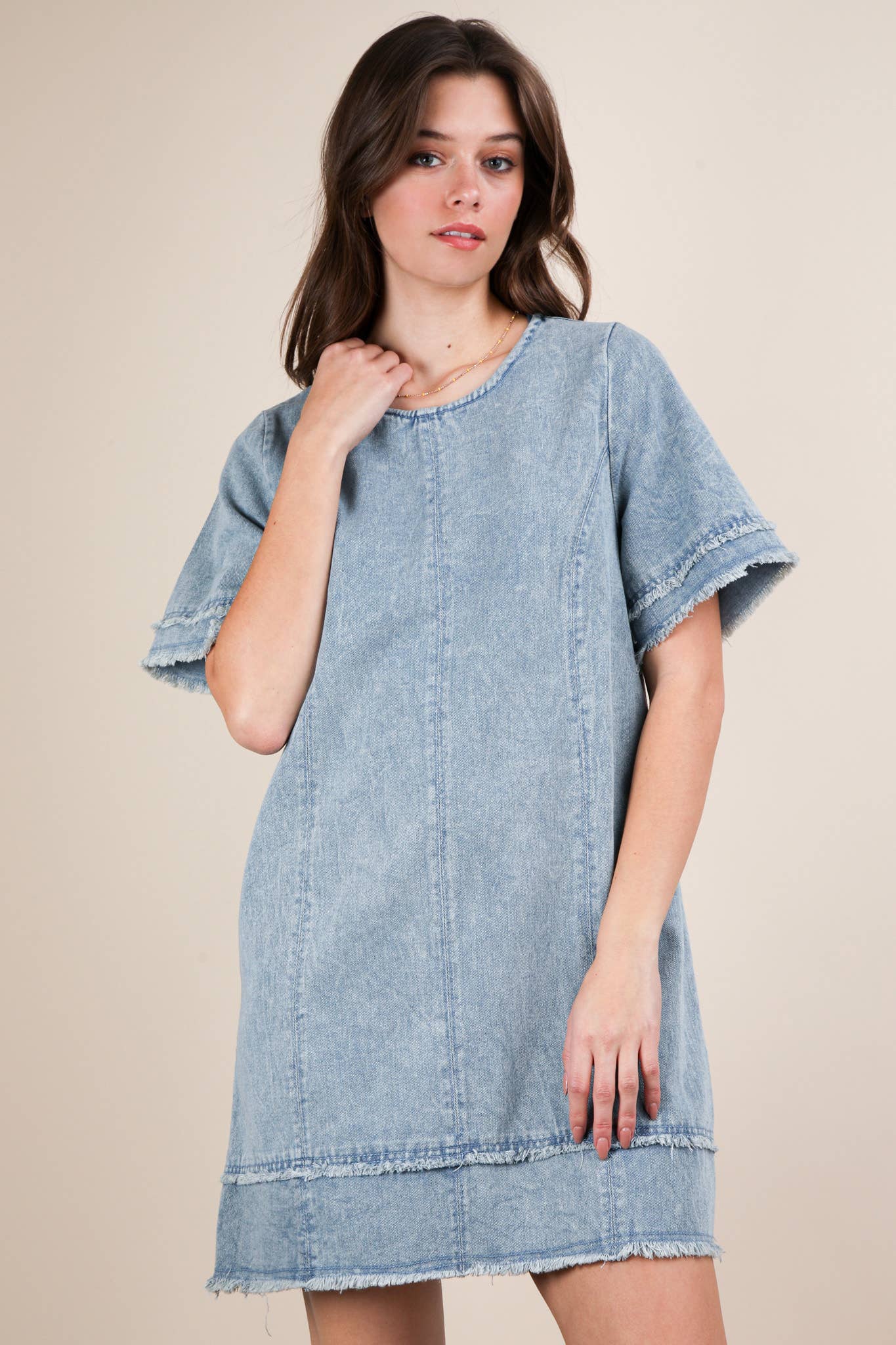 Washed Denim Shift Mini Dress