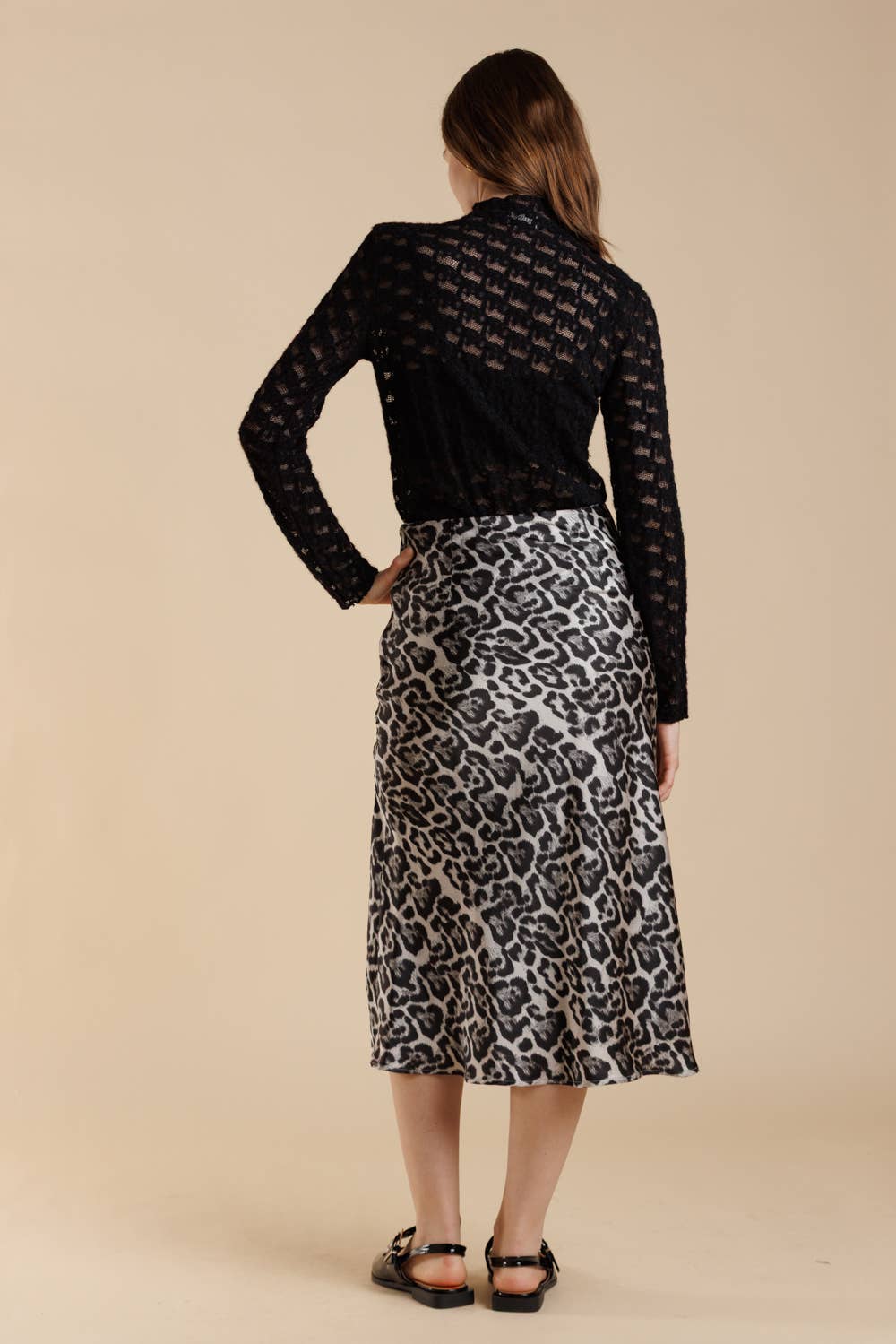 Black Brushed Lace Mock Neck Textured Long Sleeve Tee