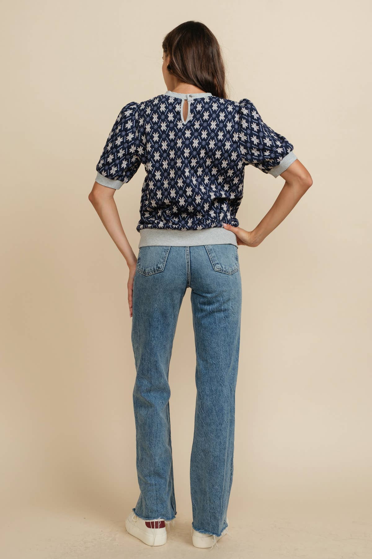 Nordic Star Jacquard Knit Puff Short Sleeve knit Top