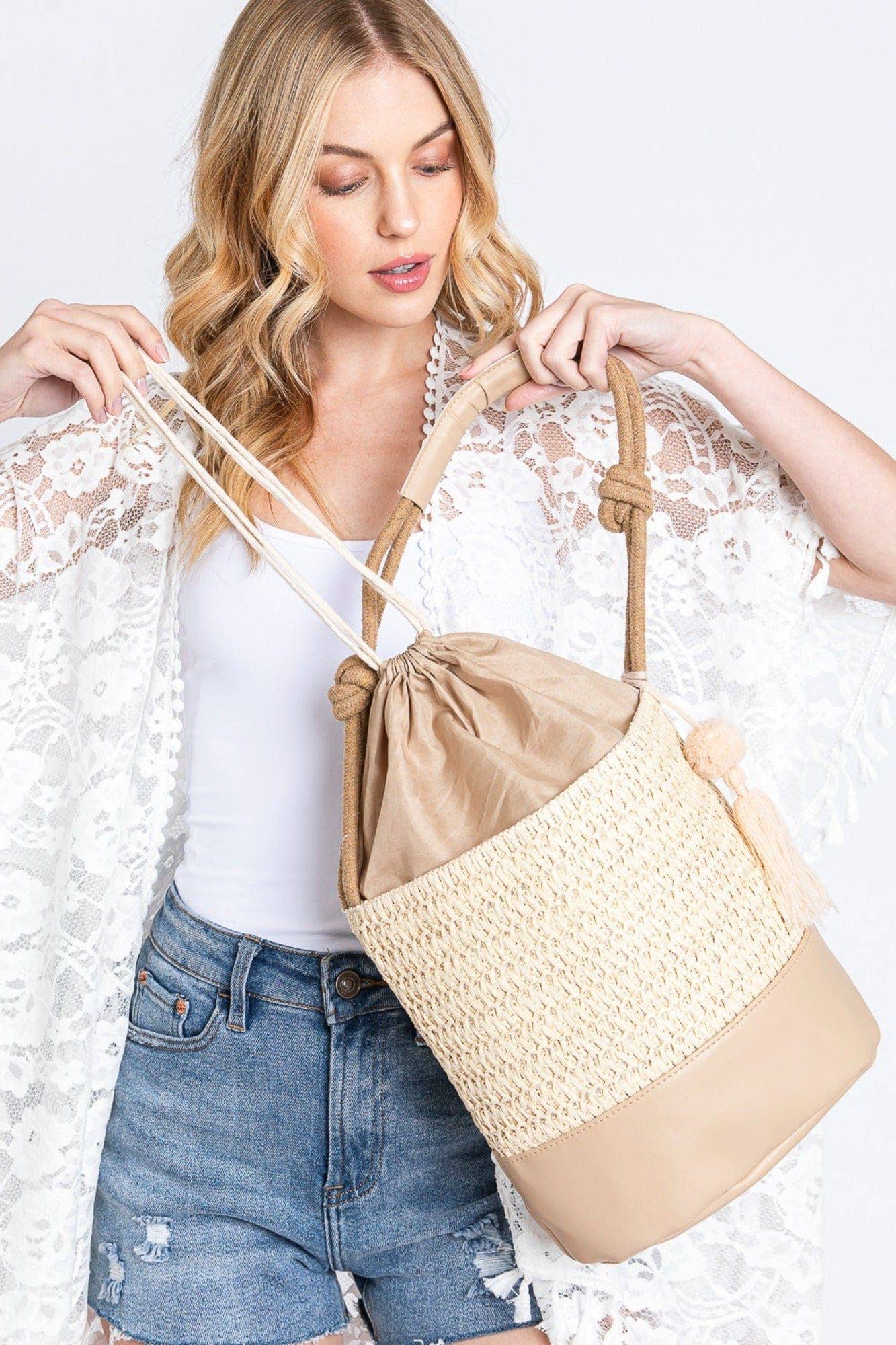 Cora Straw Bucket Bag With Tassel