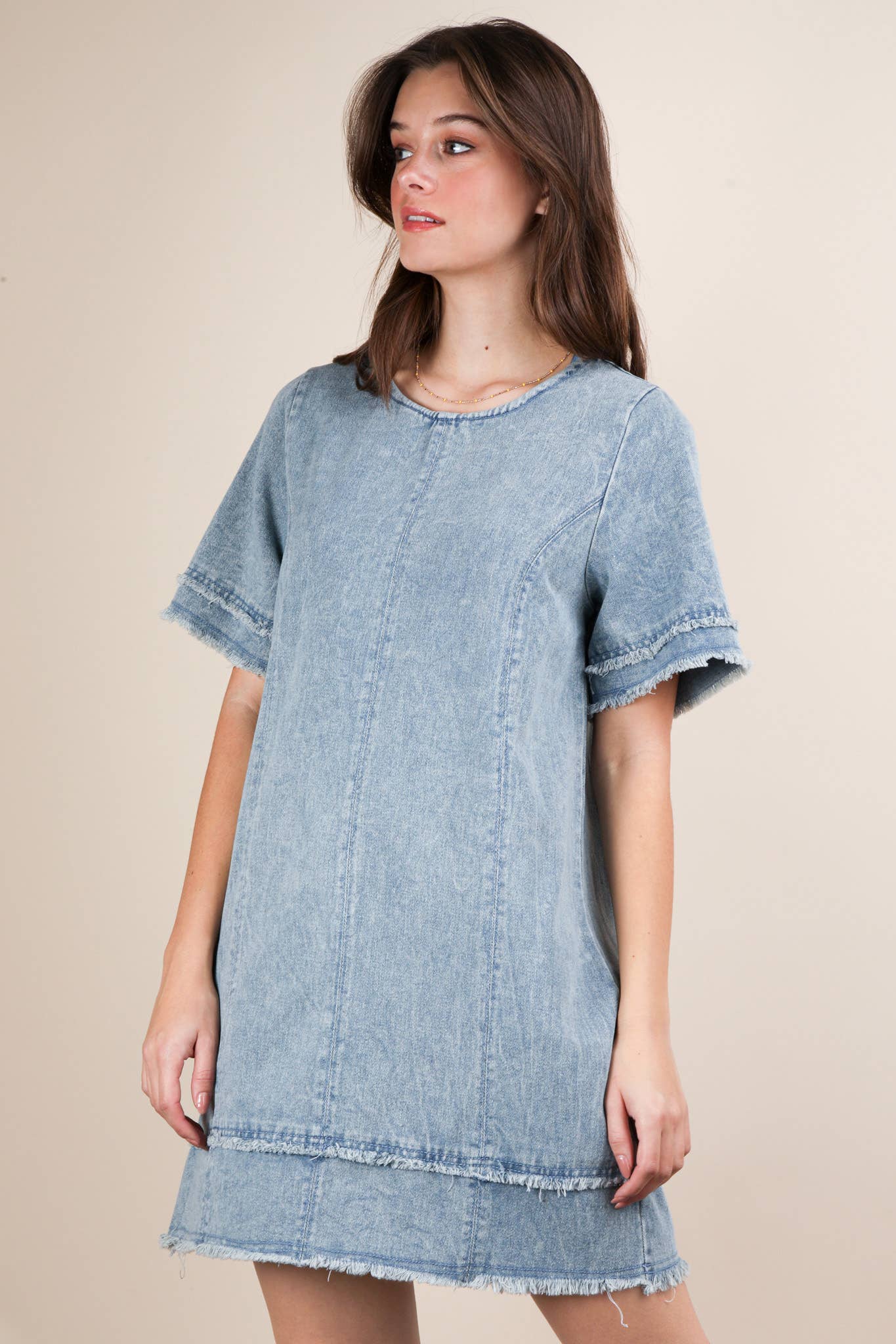 Washed Denim Shift Mini Dress