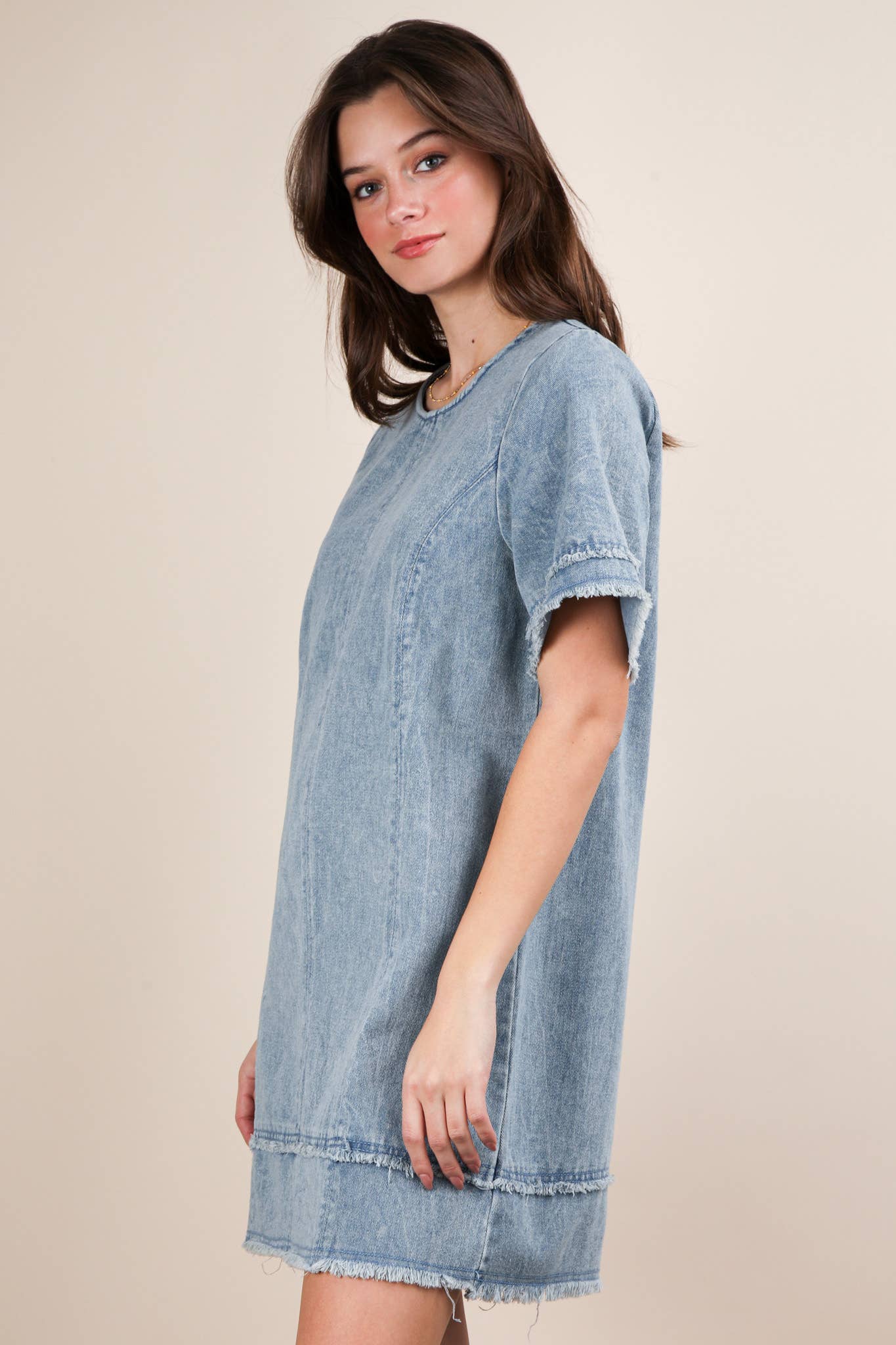 Washed Denim Shift Mini Dress