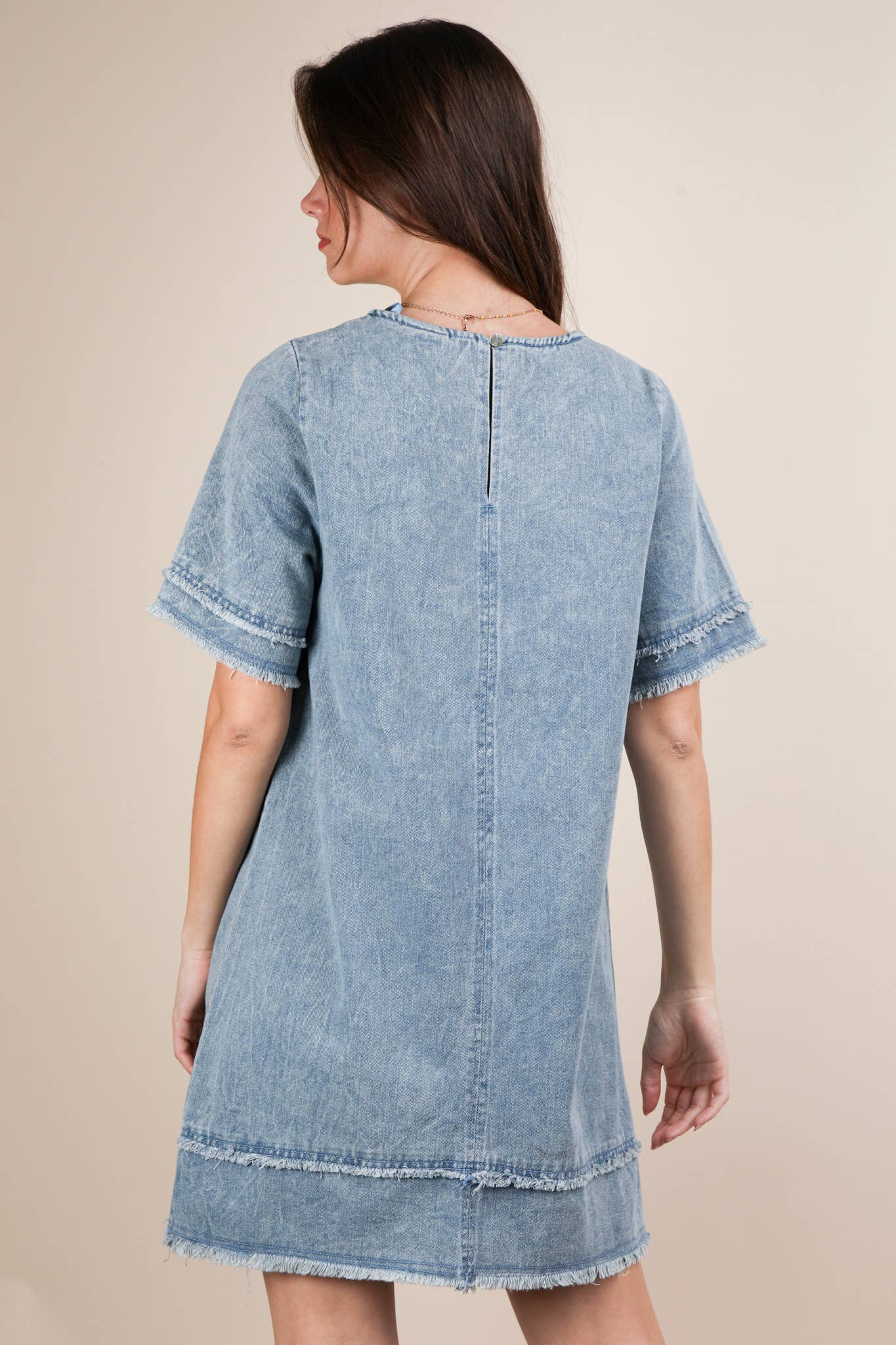 Washed Denim Shift Mini Dress