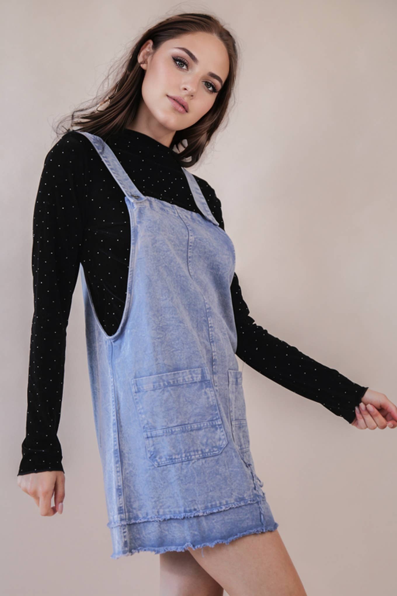 Washed Denim Overall Mini Dress